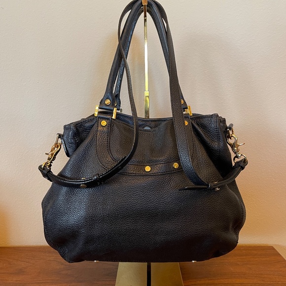 Tory Burch Authentic Duffle Black Pebbled LambLeather Bag Shoulder or Crossbody. - Picture 5 of 12